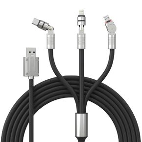 3 in 1 Multi Charging Cable - 90 Degree Angle & 360° Rotation Universal Charger Cord with USB C, Lightning & Micro-USB Port, Type C 60W Fast Charge & Data Sync for iPhone, Android, 6FT