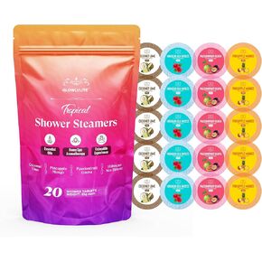 GLOWLYLITE Shower Steamers Aromatherapy for Women and Men - Pack of 20 with 4 Organic scents Sweet Orange Lavender Mint Green Tea and Ocean Breeze - Self Care and Relaxation Birthday Valentines Gifts