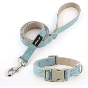 Plutus Pet Cotton Hemp Dog Collar and Leash Set, Adjustable Collar for Small, Medium, and Large Dogs, Heavy Duty and Soft on Skin, Gray Plaid, S