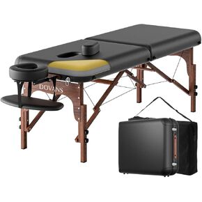 DOVANS Professional Massage Table Portable 2 Fold Premium Memory Foam Reinforced Wooden Leg Hold Up to 1100LBS 9 Height Adjustable with Carrying Bag