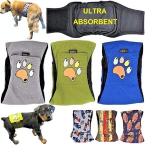 Pack of 6 Male Dog Diapers 4 - Layers of Absorbent Pads Waterproof Leak Proof Belly Band Wrap Washable (XL: Waist 20" - 26", Pack of 6 Colors)