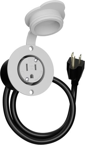 15A Weatherproof Outdoor Power Outlet by Journeyman-Pro 15 Amp 125 Volt NEMA 5-15R Receptacle Kit with Integrated 20" Extension Cord + Waterproof Rubber Cover (GCR1-BLACK) in Kuwait