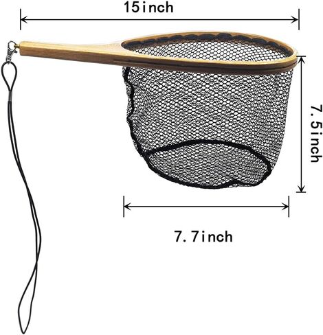 Small Fly Fishing Net, Wooden Frame Fishing Landing Net, Soft Rubber Mesh Net for Trout Bass Catch and Release,Fly Fishing Gear in Saudi Arabia