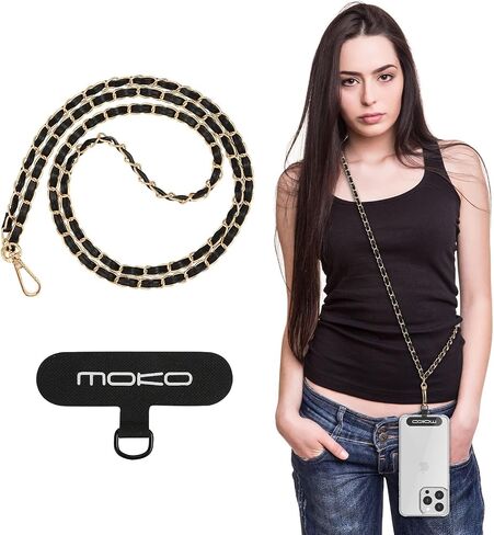 MoKo Universal Phone Lanyard، سلسلة هواتف خلوية مطرزة باللؤلؤ وحزام كروس مضاد للسرقة وقابل للفصل حول الرقبة مع رقع لهاتف iPhone، معظم الهواتف الذكية - أبيض in Saudi Arabia