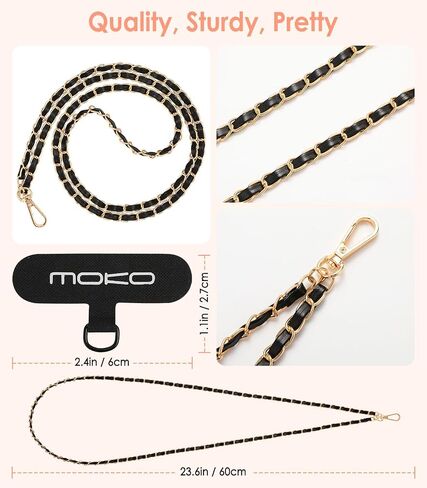 MoKo Universal Phone Lanyard، سلسلة هواتف خلوية مطرزة باللؤلؤ وحزام كروس مضاد للسرقة وقابل للفصل حول الرقبة مع رقع لهاتف iPhone، معظم الهواتف الذكية - أبيض in Saudi Arabia