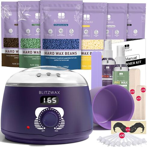 BLITZWAX Waxing Kit for Women Men Digital Wax Warmer Hard Wax Kit with 50 Wax Accessories 17.5oz Beans for Full Body Brazilian Bikini Armpit Hair Removal in Saudi Arabia