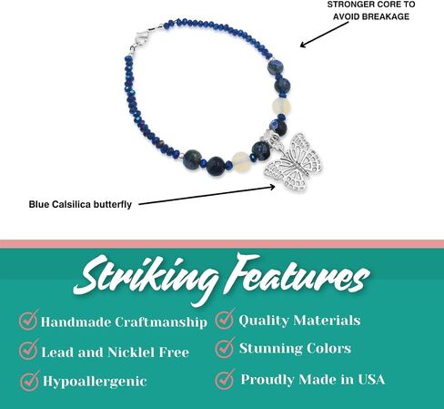 Calsilica and Lava Turtle, Dragonfly, Butterfly, Flower, and Tree Charm Anklet for Women Handmade Hypoallergenic Beach Gala Wedding Style Jewelry in Kuwait