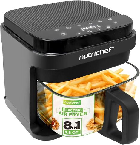 Nutrichef 5.8 Quart Air Fryer | 8-1 Preset Cook Modes | Transparent Fry Bowl for Best Cooking Results | Cook Shrimp, Steak, Fries, Wings, Chicken & More | Precise Temperature Control & Time | White in Saudi Arabia