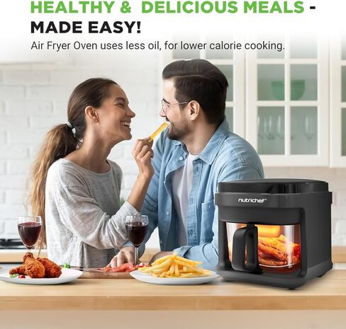 Nutrichef 5.8 Quart Air Fryer | 8-1 Preset Cook Modes | Transparent Fry Bowl for Best Cooking Results | Cook Shrimp, Steak, Fries, Wings, Chicken & More | Precise Temperature Control & Time | White in Saudi Arabia