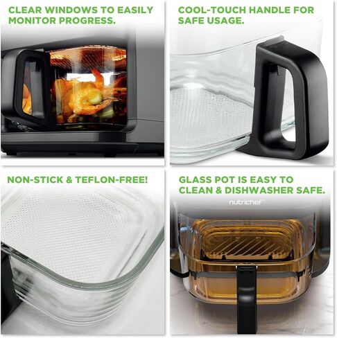 Nutrichef 5.8 Quart Air Fryer | 8-1 Preset Cook Modes | Transparent Fry Bowl for Best Cooking Results | Cook Shrimp, Steak, Fries, Wings, Chicken & More | Precise Temperature Control & Time | White in Saudi Arabia