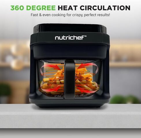 Nutrichef 5.8 Quart Air Fryer | 8-1 Preset Cook Modes | Transparent Fry Bowl for Best Cooking Results | Cook Shrimp, Steak, Fries, Wings, Chicken & More | Precise Temperature Control & Time | White in Saudi Arabia