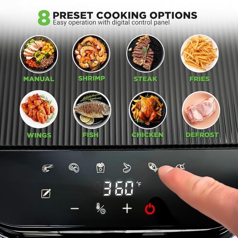 Nutrichef 5.8 Quart Air Fryer | 8-1 Preset Cook Modes | Transparent Fry Bowl for Best Cooking Results | Cook Shrimp, Steak, Fries, Wings, Chicken & More | Precise Temperature Control & Time | White in Saudi Arabia