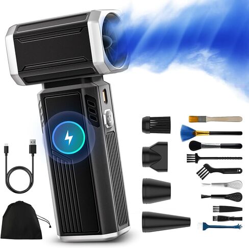 منفضة هواء مضغوط 160000 دورة في الدقيقة - منفضة هواء كهربائية قابلة للتعديل بدون خطوات - منفاخ هواء لاسلكي قابل لإعادة الشحن - منفاخ جاف نفاث لتنظيف لوحة المفاتيح والكمبيوتر الشخصي والسيارة والمنزل والخارج، أداة بديلة للهواء in Kuwait