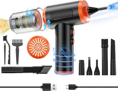 3 in 1 Compressed Air Duster/Pump & Wireless Vacuum Cleaner - 3 Level Adjustable, 68W Power - Cordless Portable Air Blower with LED Light & 10 Kits for Keyboard, Car in Saudi Arabia