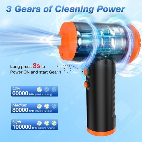 3 in 1 Compressed Air Duster/Pump & Wireless Vacuum Cleaner - 3 Level Adjustable, 68W Power - Cordless Portable Air Blower with LED Light & 10 Kits for Keyboard, Car in Saudi Arabia