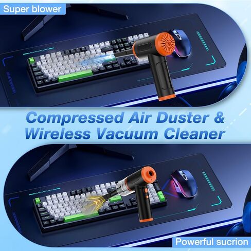 3 in 1 Compressed Air Duster/Pump & Wireless Vacuum Cleaner - 3 Level Adjustable, 68W Power - Cordless Portable Air Blower with LED Light & 10 Kits for Keyboard, Car in Saudi Arabia