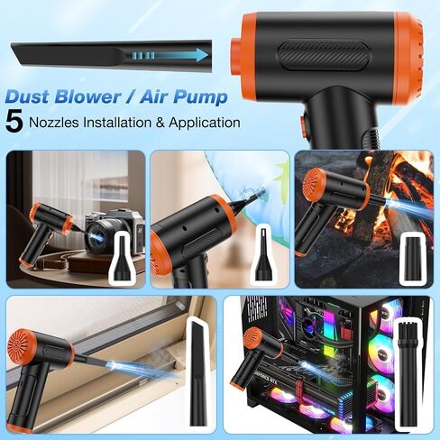 3 in 1 Compressed Air Duster/Pump & Wireless Vacuum Cleaner - 3 Level Adjustable, 68W Power - Cordless Portable Air Blower with LED Light & 10 Kits for Keyboard, Car in Saudi Arabia