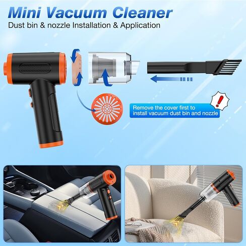 3 in 1 Compressed Air Duster/Pump & Wireless Vacuum Cleaner - 3 Level Adjustable, 68W Power - Cordless Portable Air Blower with LED Light & 10 Kits for Keyboard, Car in Saudi Arabia