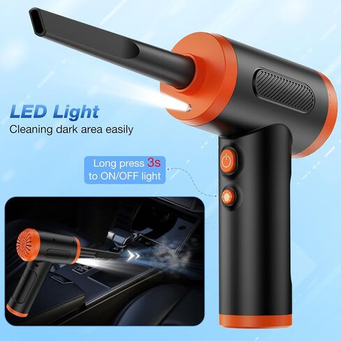 3 in 1 Compressed Air Duster/Pump & Wireless Vacuum Cleaner - 3 Level Adjustable, 68W Power - Cordless Portable Air Blower with LED Light & 10 Kits for Keyboard, Car in Saudi Arabia