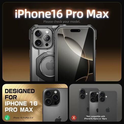 SUPCASE for iPhone 16 Pro Max Case with Camera Control Button, Black | Built-in Stand, Compatible with MagSafe, Anti-Slip Grip, Military-Grade Protection, Magnetic Phone Case, Unicorn Beetle Grip in Kuwait