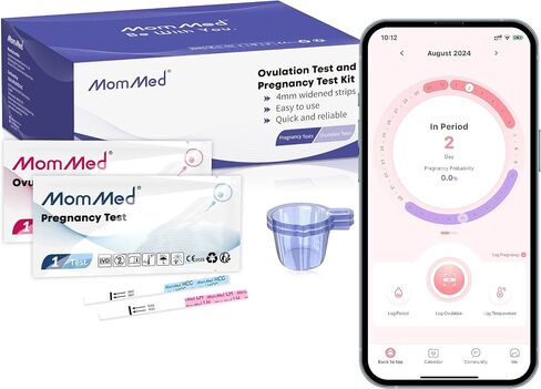 MomMed Ovulation Test Strips, Ovulation and Pregnancy Tests (LH50-HCG20), Includes 50 Ovulation Tests and 20 Pregnancy Tests with 70 Urine Cups, Accurately Track Ovulation and Detect Early Pregnancy in Saudi Arabia
