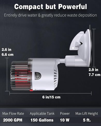 Pawfly 3 W Aquarium Wave Maker 800 GPH مضخة دوران غاطسة قابلة للتعديل لخزانات الأسماك حتى 50 جالون مضخة مياه لرأس حوض السمك مع قاعدة كأس شفط قوية in Saudi Arabia