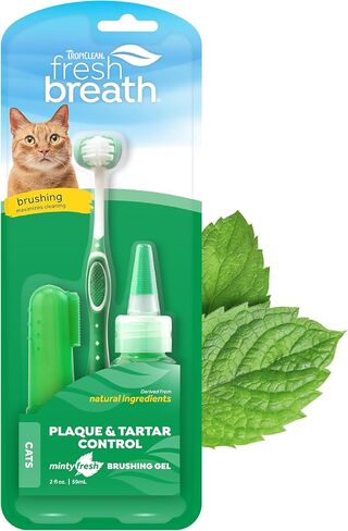 TropiClean Fresh Breath Cat Oral Care Kit | Complete Cat Toothbrush and Toothpaste Set for Plaque & Tartar Control | Bad Cat Breath Freshener Kit in Kuwait