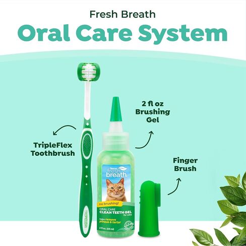 TropiClean Fresh Breath Cat Oral Care Kit | Complete Cat Toothbrush and Toothpaste Set for Plaque & Tartar Control | Bad Cat Breath Freshener Kit in Kuwait