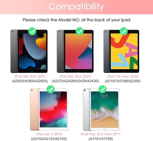 حافظة لوحة مفاتيح لجهاز iPad 9th 8th 7th Generation 10.2 بوصة، حافظة لوحة مفاتيح بلوتوث قابلة للفصل مع حامل قلم رصاص وماوس لجهاز iPad 9th/8th/7th 10.2 بوصة وiPad Air 3rd 10.5 بوصة/iPad Pro 10.5 بوصة، أسود in Saudi Arabia