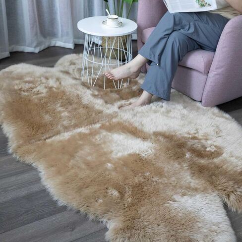 Genuine Sheepskin Rug Natural Fluffy Fur Carpet Area Rug Sofa Cushion Blanket for Bedroom Living Room Dorm Kids Room Chair Seat Covers Luxury Home Décor (Natural White, 2 x 6 ft) in Saudi Arabia