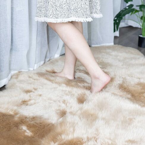 Genuine Sheepskin Rug Natural Fluffy Fur Carpet Area Rug Sofa Cushion Blanket for Bedroom Living Room Dorm Kids Room Chair Seat Covers Luxury Home Décor (Natural White, 2 x 6 ft) in Saudi Arabia