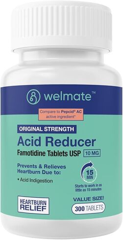 WELMATE - Famotidine Acid Reducer, 20mg - Maximum Strength - Heartburn Relief - Acid Indigestion - Stomach Relief - Works in 15 Minutes, 12 Hour Relief - Generic Medication - Value Size - 300 Tablets in Kuwait