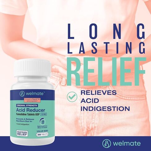 WELMATE - Famotidine Acid Reducer, 20mg - Maximum Strength - Heartburn Relief - Acid Indigestion - Stomach Relief - Works in 15 Minutes, 12 Hour Relief - Generic Medication - Value Size - 300 Tablets in Kuwait