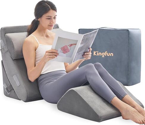 طقم وسائد إسفين لتقويم العظام من Kingfun مكون من 4 قطع لمرحلة ما بعد الجراحة، إسفنج الذاكرة للنوم، دعم الساق والظهر والذراع قابل للتعديل، وسادة الجلوس والراحة مع حقيبة سفر in Saudi Arabia