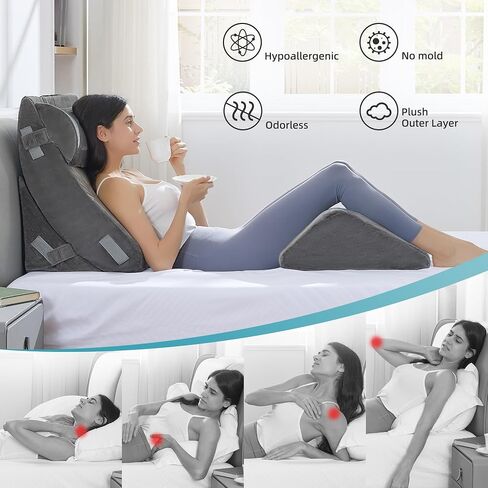 طقم وسائد إسفين لتقويم العظام من Kingfun مكون من 4 قطع لمرحلة ما بعد الجراحة، إسفنج الذاكرة للنوم، دعم الساق والظهر والذراع قابل للتعديل، وسادة الجلوس والراحة مع حقيبة سفر in Saudi Arabia