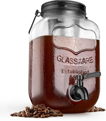 Cold Brew Mason Jar (128 oz) Iced Coffee Cold Brew Pitcher Home, 1 Gallon Cold Brew Coffee Maker for Brewing Ice Coffee and Tea, Cold Brew Glass Pitcher with Filter, Large Cold Brew Maker (Silver) in Kuwait