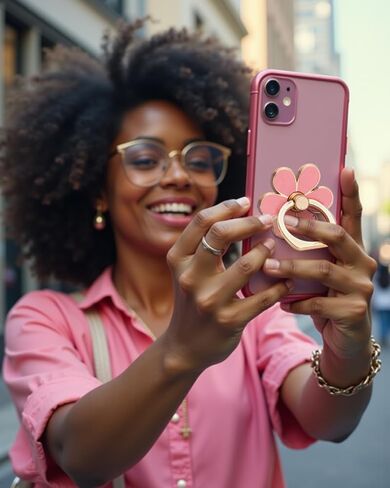 حامل حلقي للهاتف NXVX لهاتف iPhone - حامل بمقبض وردي أنيق - مسند بمقبض هاتف دوار 360 درجة لجميع الهواتف الذكية in Saudi Arabia