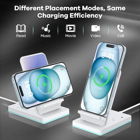 Wireless Charger, 15W Fast Phone Charging Stand for Samsung Galaxy S23 Ultra/S22/Note 20/Z Flip 6/5/4/Z Fold 6/5/4, Rotatable Qi Charger for iPhone 15/14/13/12/Pro/Plus/Pro Max, White(No AC Adapter) in Kuwait