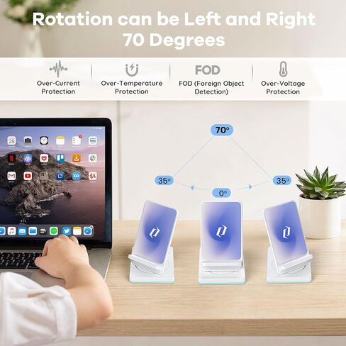 Wireless Charger, 15W Fast Phone Charging Stand for Samsung Galaxy S23 Ultra/S22/Note 20/Z Flip 6/5/4/Z Fold 6/5/4, Rotatable Qi Charger for iPhone 15/14/13/12/Pro/Plus/Pro Max, White(No AC Adapter) in Kuwait