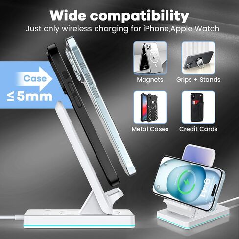 Wireless Charger, 15W Fast Phone Charging Stand for Samsung Galaxy S23 Ultra/S22/Note 20/Z Flip 6/5/4/Z Fold 6/5/4, Rotatable Qi Charger for iPhone 15/14/13/12/Pro/Plus/Pro Max, White(No AC Adapter) in Kuwait