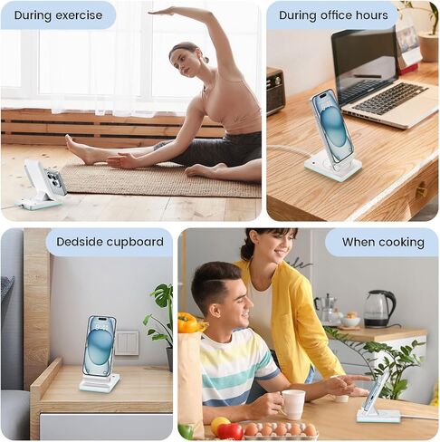 Wireless Charger, 15W Fast Phone Charging Stand for Samsung Galaxy S23 Ultra/S22/Note 20/Z Flip 6/5/4/Z Fold 6/5/4, Rotatable Qi Charger for iPhone 15/14/13/12/Pro/Plus/Pro Max, White(No AC Adapter) in Kuwait