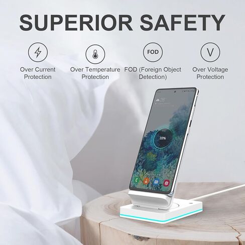 Wireless Charger, 15W Fast Phone Charging Stand for Samsung Galaxy S23 Ultra/S22/Note 20/Z Flip 6/5/4/Z Fold 6/5/4, Rotatable Qi Charger for iPhone 15/14/13/12/Pro/Plus/Pro Max, White(No AC Adapter) in Kuwait