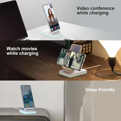 Wireless Charger, 15W Fast Phone Charging Stand for Samsung Galaxy S23 Ultra/S22/Note 20/Z Flip 6/5/4/Z Fold 6/5/4, Rotatable Qi Charger for iPhone 15/14/13/12/Pro/Plus/Pro Max, White(No AC Adapter) in Kuwait