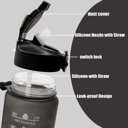 23oz Sports Water Bottle Outdoor, with Drinking Time and Capacity Labels, Sport Water Cups with Straw,BPA Free Leak Proof,for Fitness Gym Running Climbing(32oz Black red) in Saudi Arabia