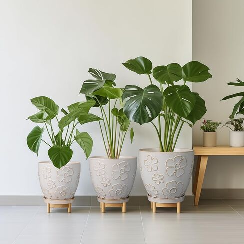 6 Inch Ceramic Plant Pot for Indoor Plants Outdoor Round Planter Flower Pot with Drainage Hole and Saucer for Home Garden Office Decor White in Saudi Arabia