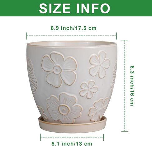 6 Inch Ceramic Plant Pot for Indoor Plants Outdoor Round Planter Flower Pot with Drainage Hole and Saucer for Home Garden Office Decor White in Saudi Arabia