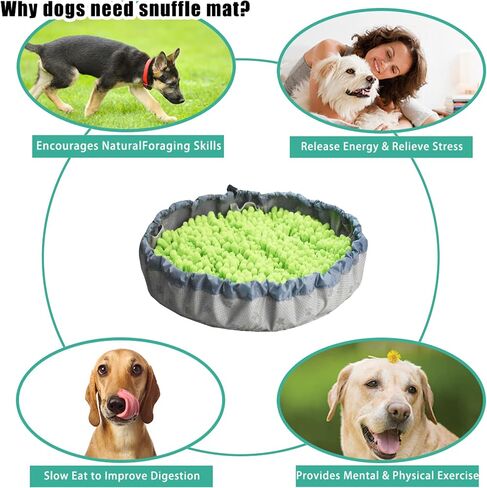 Snuffle Mat for Dogs, Interactive Feed Game for Boredom, Encourages Natural Foraging Skills and Stress Relief Machine Washable (Green, Round) in Saudi Arabia