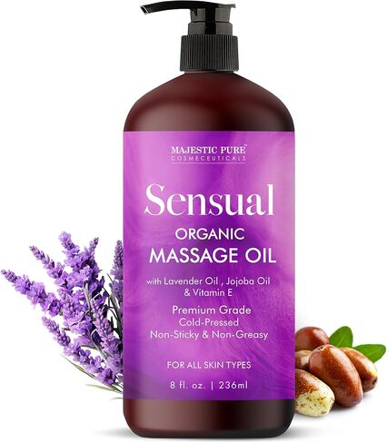 MAJESTIC PURE Lavender Massage Oil for Men and Women - Great for Calming, Soothing and to Relax - Blend of Natural Oils for Therapeutic Massaging and Aromatherapy - 8 fl oz. in Saudi Arabia