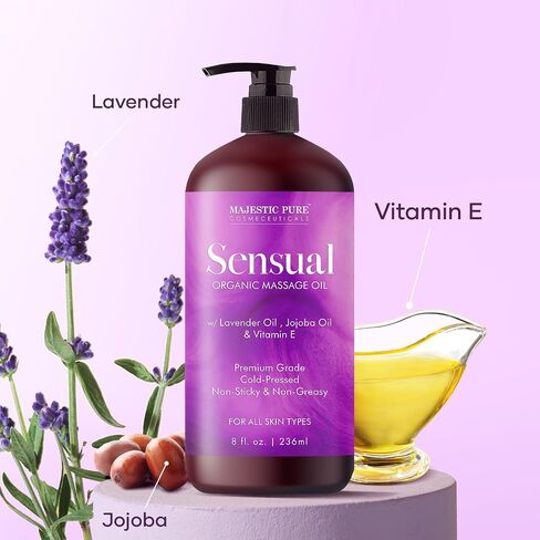 MAJESTIC PURE Lavender Massage Oil for Men and Women - Great for Calming, Soothing and to Relax - Blend of Natural Oils for Therapeutic Massaging and Aromatherapy - 8 fl oz. in Saudi Arabia