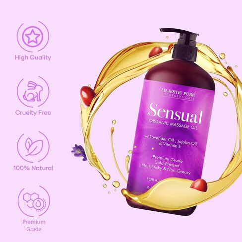 MAJESTIC PURE Lavender Massage Oil for Men and Women - Great for Calming, Soothing and to Relax - Blend of Natural Oils for Therapeutic Massaging and Aromatherapy - 8 fl oz. in Saudi Arabia